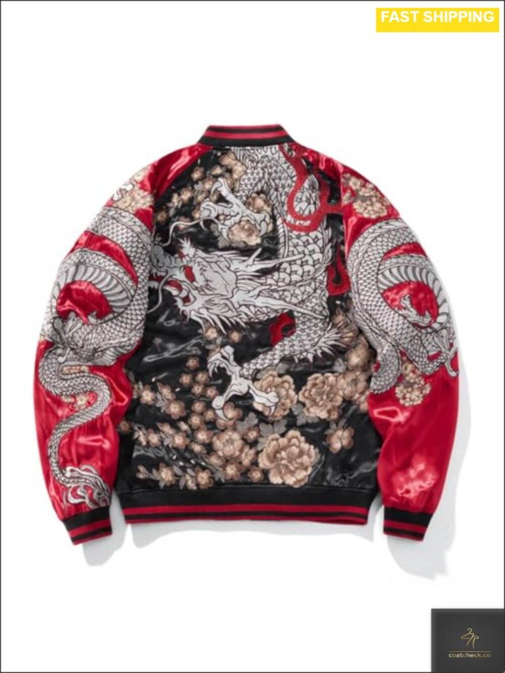 Reversible Satin Bomber Jacket Dragon Embroidery Unisex Retro